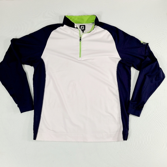 FJ Foot Joy Sport 1/4 Zip Pullover Men XL Blue White Green Long Sleeve BCC Logo - Picture 1 of 11